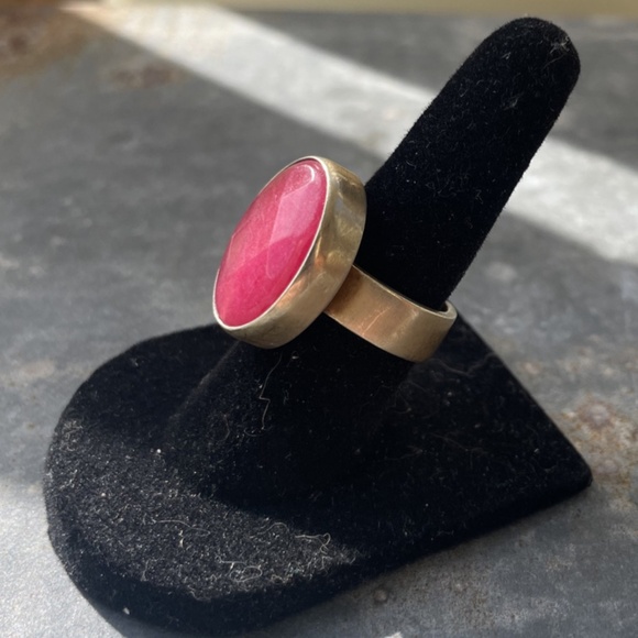 Pink Ruby Gold vermeil Oval Pink Ruby signed Baroni Ring Size 5.5 - Picture 2 of 5